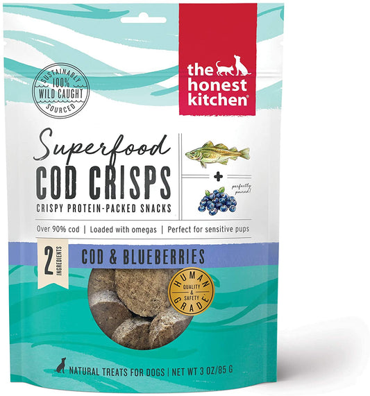 The Honest Kitchen Superfood Cod Crisps Cod & Blueberries Dog Treats, 3-oz (Size: 3-oz)