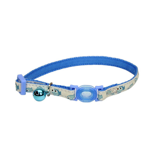 Safe Cat Glow in the Dark Adjustable Breakaway Collar, Glowing Blue Fish, 3/8-in x 8-12-in (Size: 3/8-in x 8-12-in)