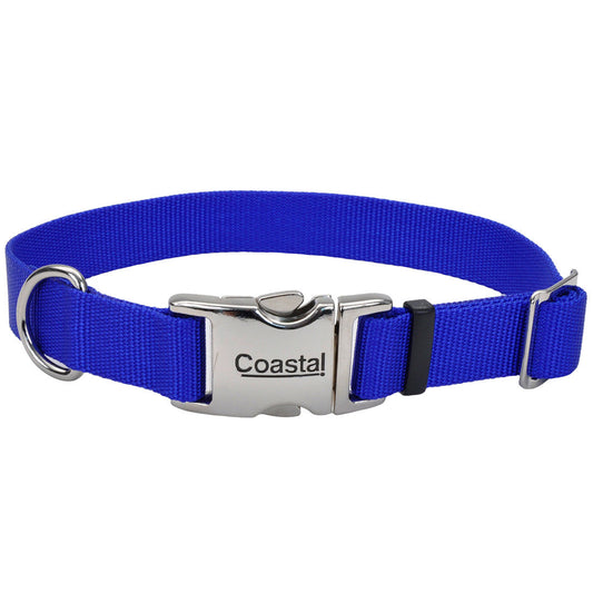 Coastal Adjustable Collar with Metal Buckle for Dogs, Blue, 3/4-in x 14-in-20-in (Size: 3/4-in x 14-in-20-in)