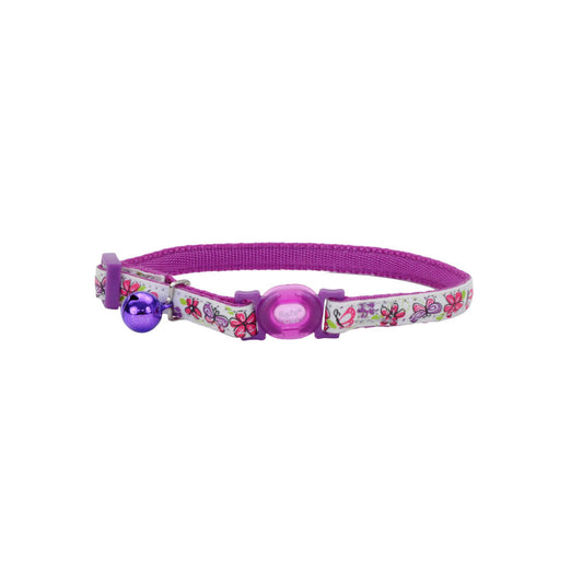 Safe Cat Glow in the Dark Adjustable Breakaway Collar, Glowing Purple Butterfly, 3/8-in x 8-in-12-in (Size: 3/8-in x 8-in-12-in)