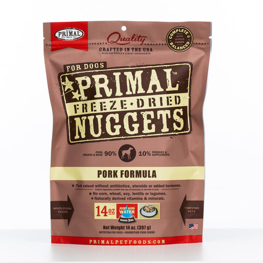 Primal Raw Freeze-Dried Nuggets Pork Formula Dog Food, 14-oz (Size: 14-oz)