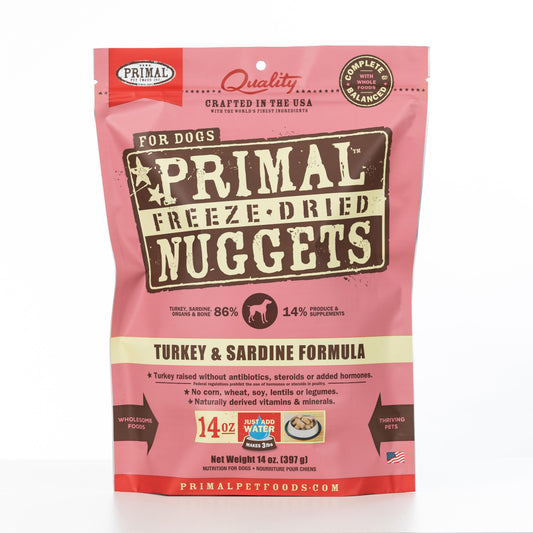 Primal Raw Freeze-Dried Nuggets Turkey & Sardine Formula Dog Food, 14-oz (Size: 14-oz)