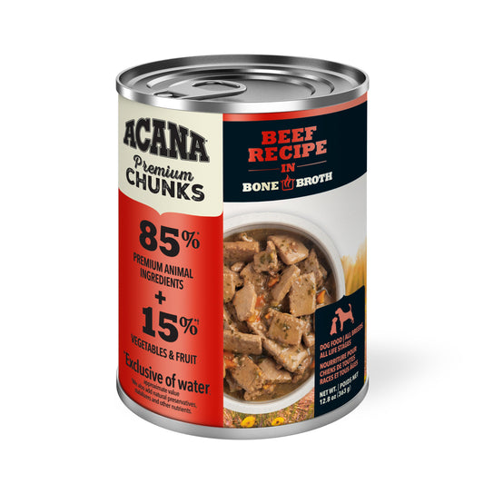 ACANA Premium Chunks Beef Recipe in Bone Broth Wet Dog Food, 12.8-oz (Size: 12.8-oz)