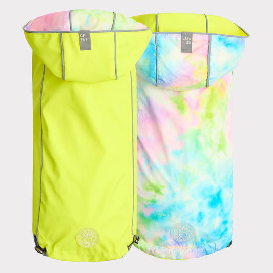 GF Pet Reversible Dog Raincoat, Neon Yellow/Tie-Dye, Medium (Size: Medium)