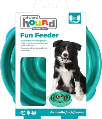 Outward Hound Fun Feeder Interactive Dog Bowl, Teal, Regular Teal (Size: Regular Teal)