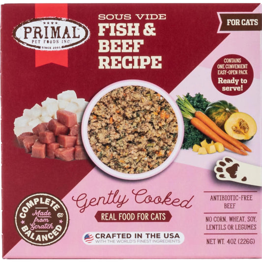 Primal Gently Cooked Fish & Beef Recipe Frozen Cat Food, 4-oz (Size: 4-oz)