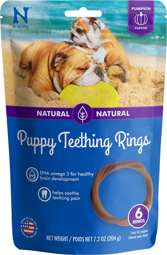 N-Bone Puppy Teething Ring Pumpkin Flavor Dog Treats, 3-count