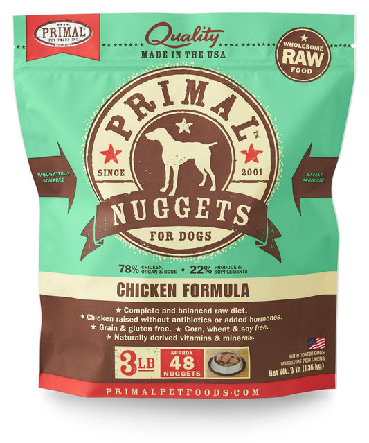 Primal Raw Frozen Nuggets Chicken Formula Dog Food, 3-lb