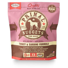 Primal Raw Frozen Nuggets Turkey & Sardine Formula Dog Food, 3-lb