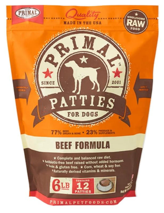Primal Beef Formula Patties Raw Frozen Dog Food, 6-lb (Size: 6-lb)