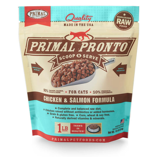 Primal Pronto Raw Frozen Chicken & Salmon Formula Cat Food, 1-lb (Size: 1-lb)
