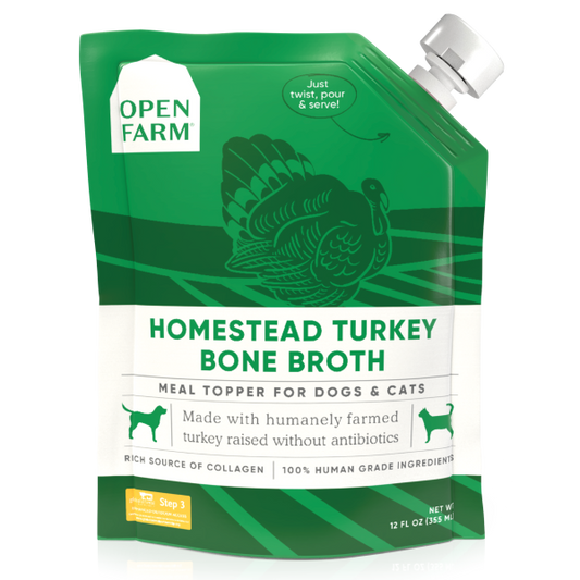 Open Farm Homestead Turkey Bone Broth Cat & Dog Meal Topper, 12-fl-oz (Size: 12-fl-oz)