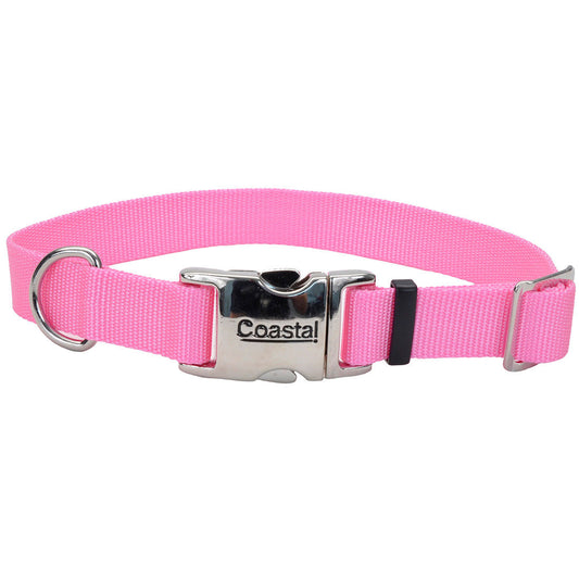 Coastal Adjustable Collar with Metal Buckle for Dogs, Pink Bright, 5/8-in x 10-14-in (Color: Pink Bright, Size: 5/8-in x 10-14-in)