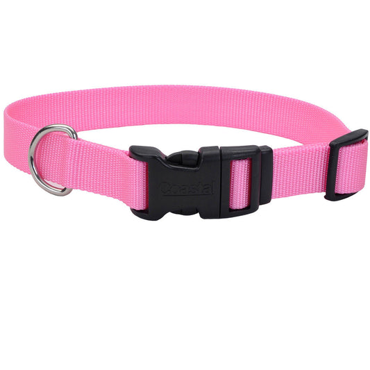 Coastal Adjustable Nylon Collar with Tuff Buckle for Dogs, Pink Bright, 5/8-in x 10-14-in (Size: 3/4-in x 14-20-in, Color: Pink Bright)