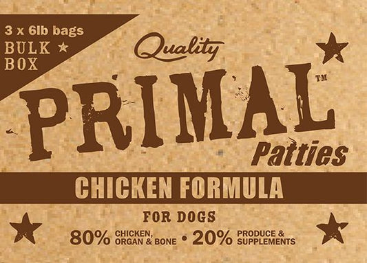 Primal Frozen Raw Patties Chicken Formula Bulk Box Dog 18lb