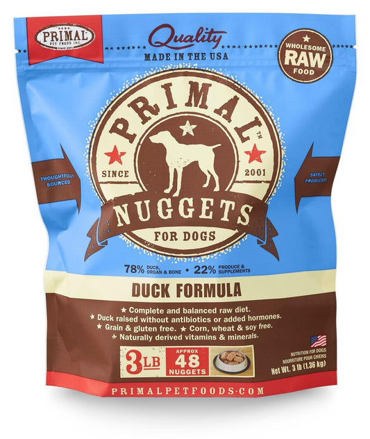 Primal Raw Frozen Nuggets Duck Formula Dog Food, 3-lb