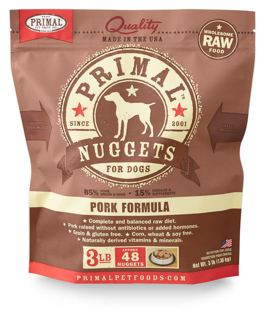 Primal Raw Frozen Nuggets Pork Formula Dog Food, 3-lb