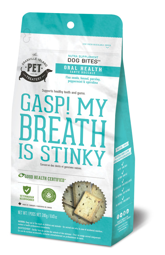 The Granville Island Pet Treatery Oral Health Gasp! My Breath is Stinky Dog Treats, 240-g (Size: 240-g)