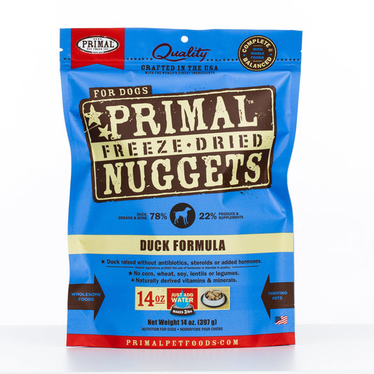 Primal Raw Freeze-Dried Nuggets Duck Formula Dog Food, 14-oz (Size: 14-oz)