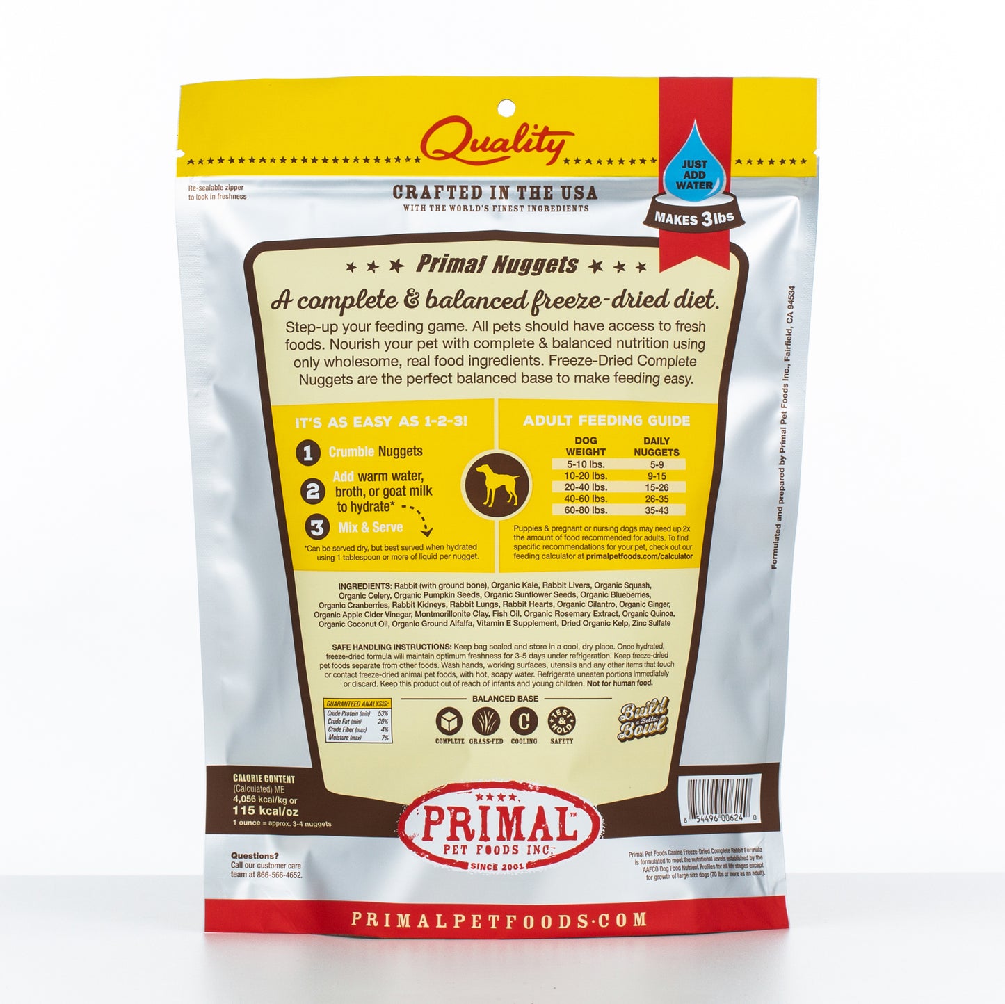 Primal Raw Freeze-Dried Nuggets Rabbit Formula Dog Food, 5.5-oz (Size: 5.5-oz)