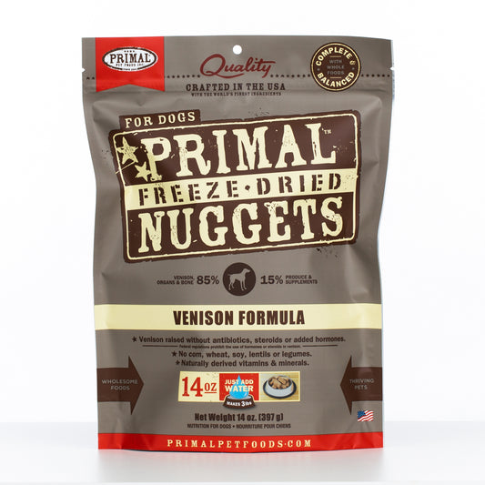 Primal Raw Freeze-Dried Nuggets Venison Formula Dog Food, 14-oz (Size: 14-oz)