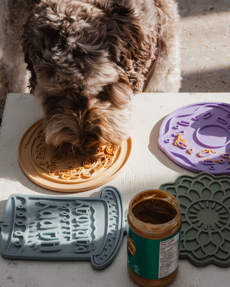 Dexypaws Pup-Peroni Pizza Enrichment Licking Mat, Yellow Cat Dog 1pc