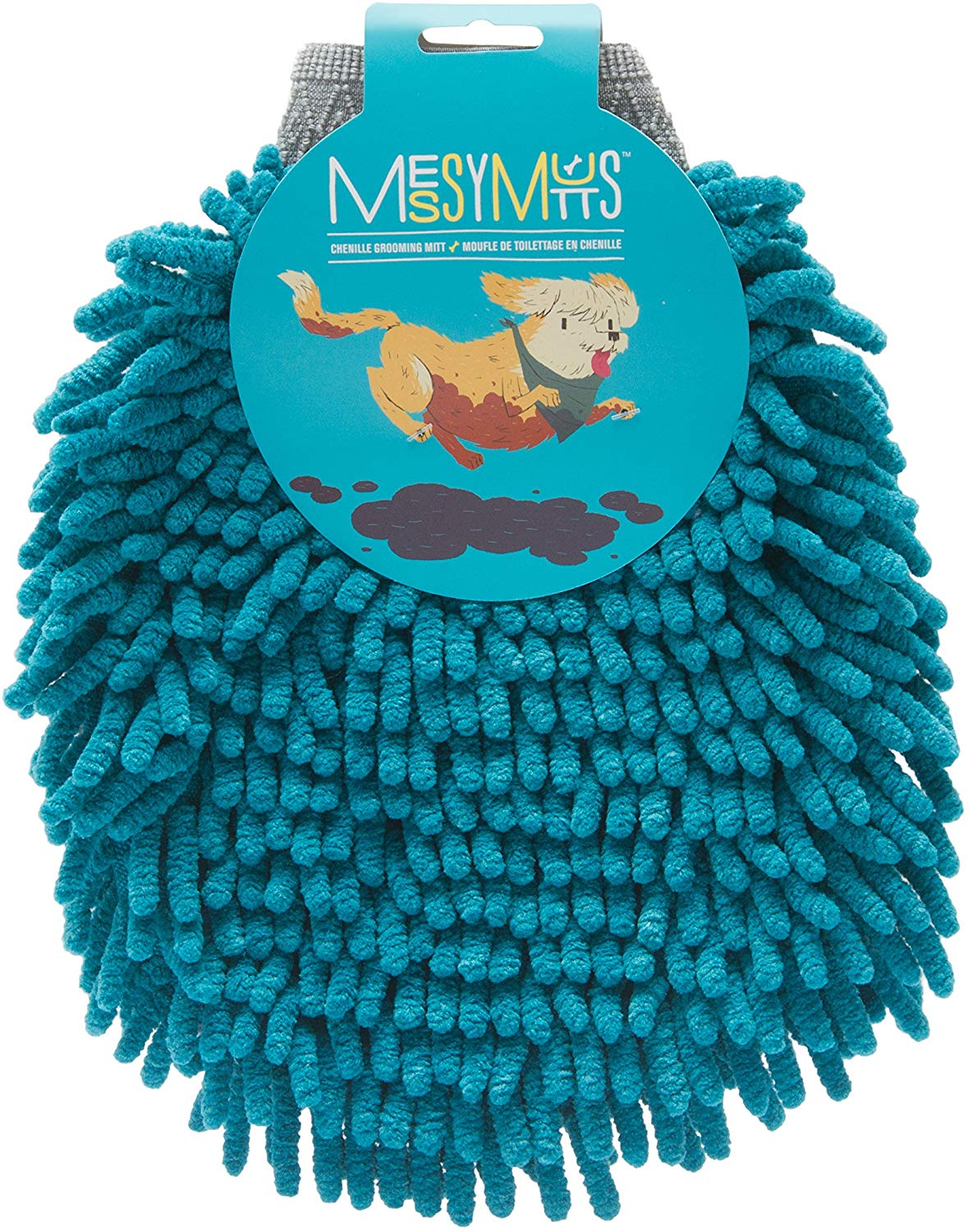 Messy Mutts Chenille Microfiber Grooming Dog Mitt, Blue (Color: Blue)