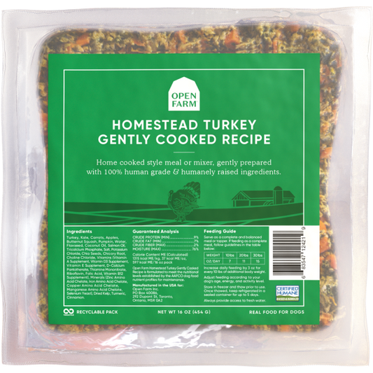 Open Farm Gently Cooked Homestead Turkey Recipe Frozen Dog Food, 16-oz (Size: 16-oz)