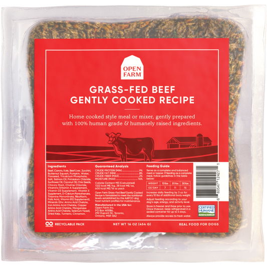 Open Farm Gently Cooked Grass-Fed Beef Recipe Frozen Dog Food, 16-oz (Size: 16-oz)