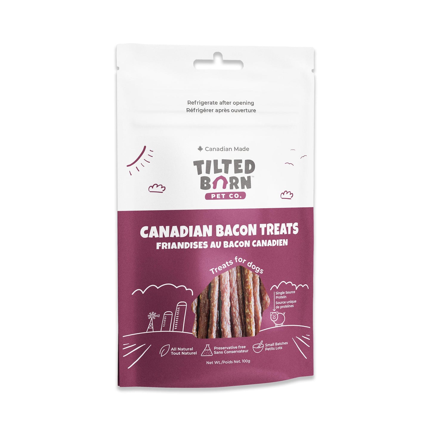 Tilted Barn Pet Co. Canadian Bacon Dog Treats, 100-gram (Size: 100-gram)