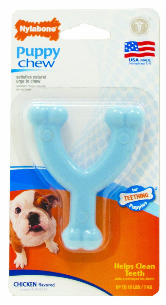 Nylabone Puppy Chew Wishbone Chicken Flavor Dog Toy, Blue