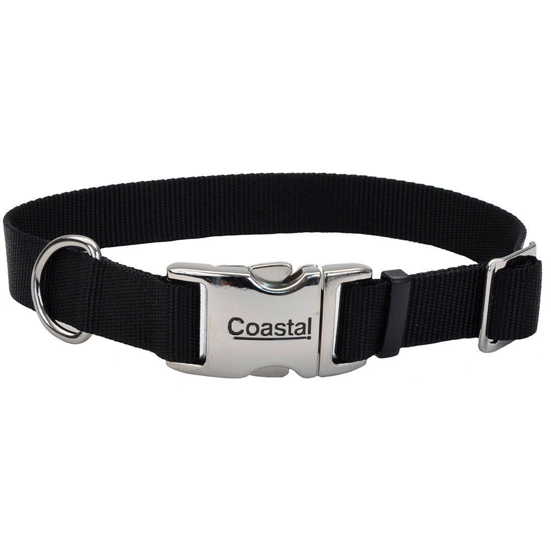 Coastal Adjustable Collar with Metal Buckle for Dogs, Black, 1-in x 14-in-20-in (Size: 1-in x 14-in-20-in)