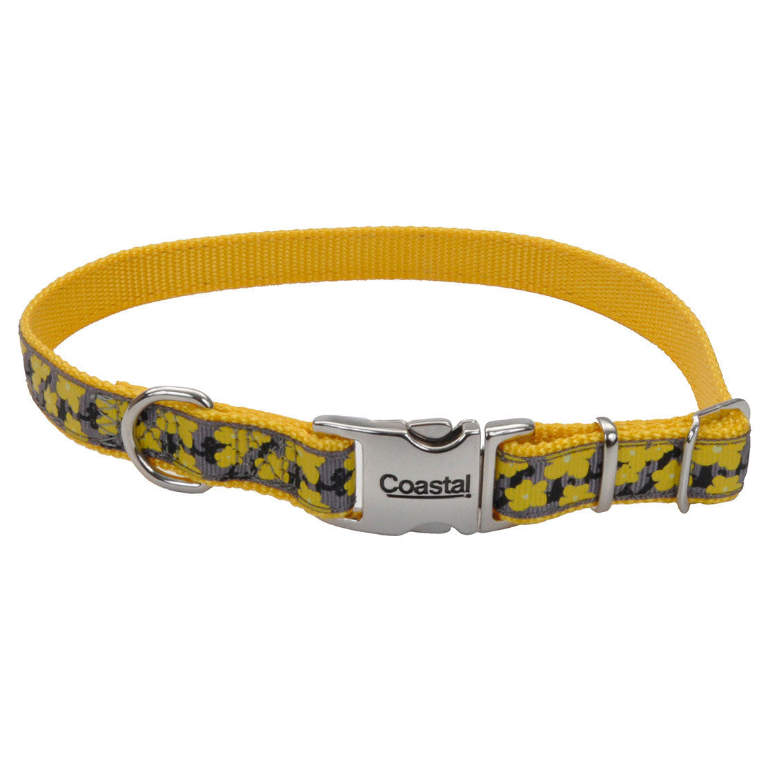 Ribbon Adjustable Dog Collar with Metal Buckle, Yellow Buttercup, 5/8-in x 8-12-in (Size: 5/8-in x 8-12-in)