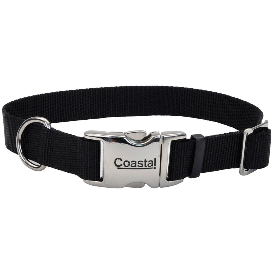 Coastal Adjustable Collar with Metal Buckle for Dogs, Black, 5/8-in x 10-14-in (Size: 5/8-in x 10-14-in)