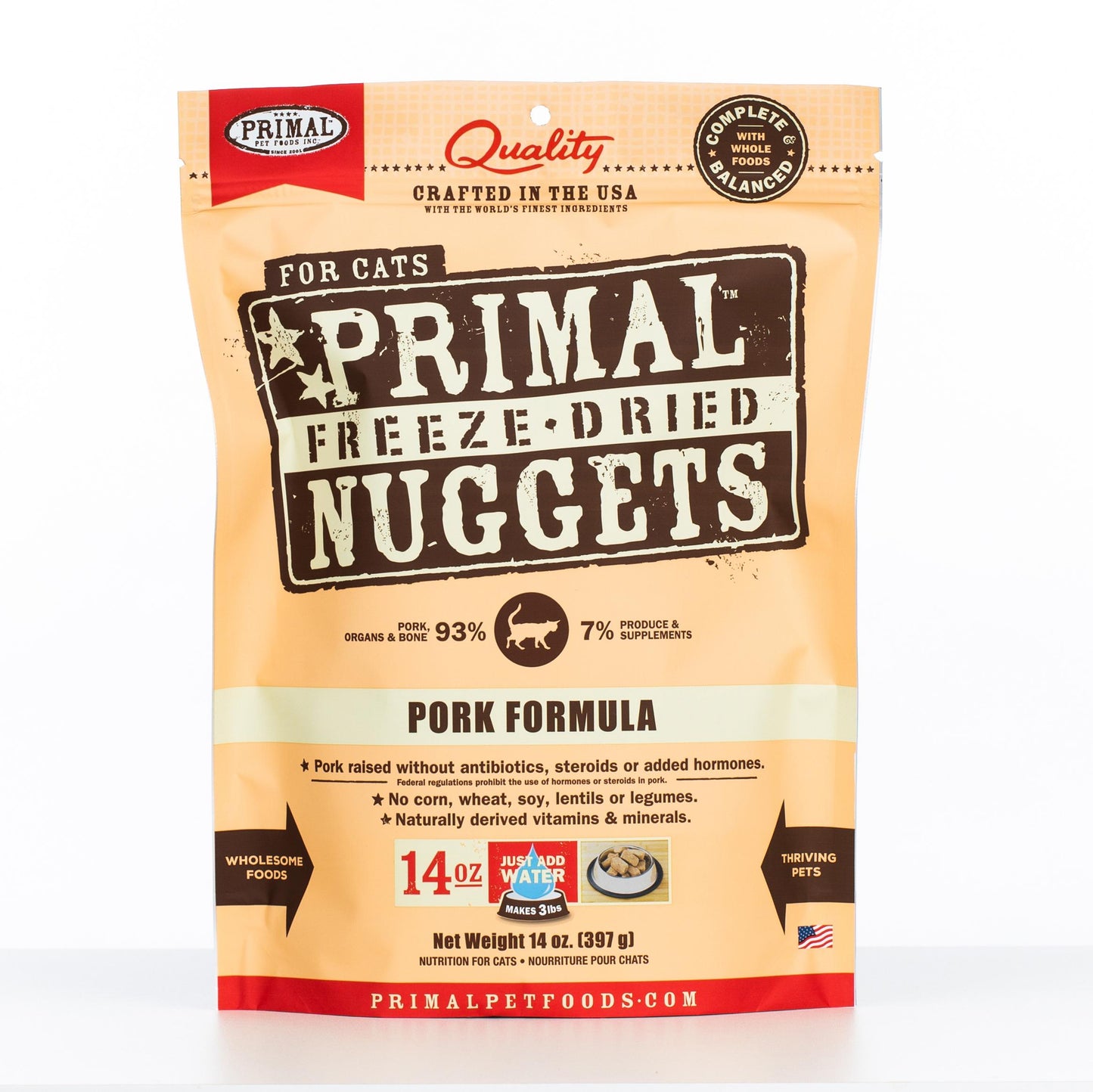 Primal Raw Freeze-Dried Nuggets Pork Formula Cat Food, 14-oz (Size: 14-oz)