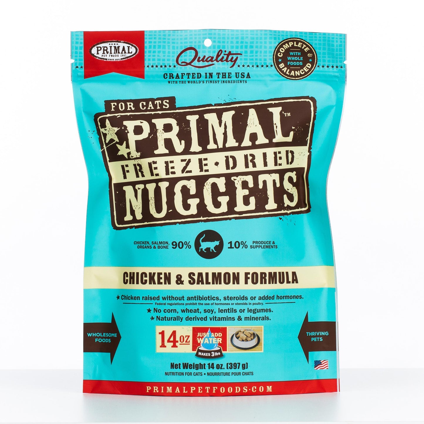 Primal Raw Freeze-Dried Nuggets Chicken & Salmon Formula Cat Food, 14-oz (Size: 14-oz)