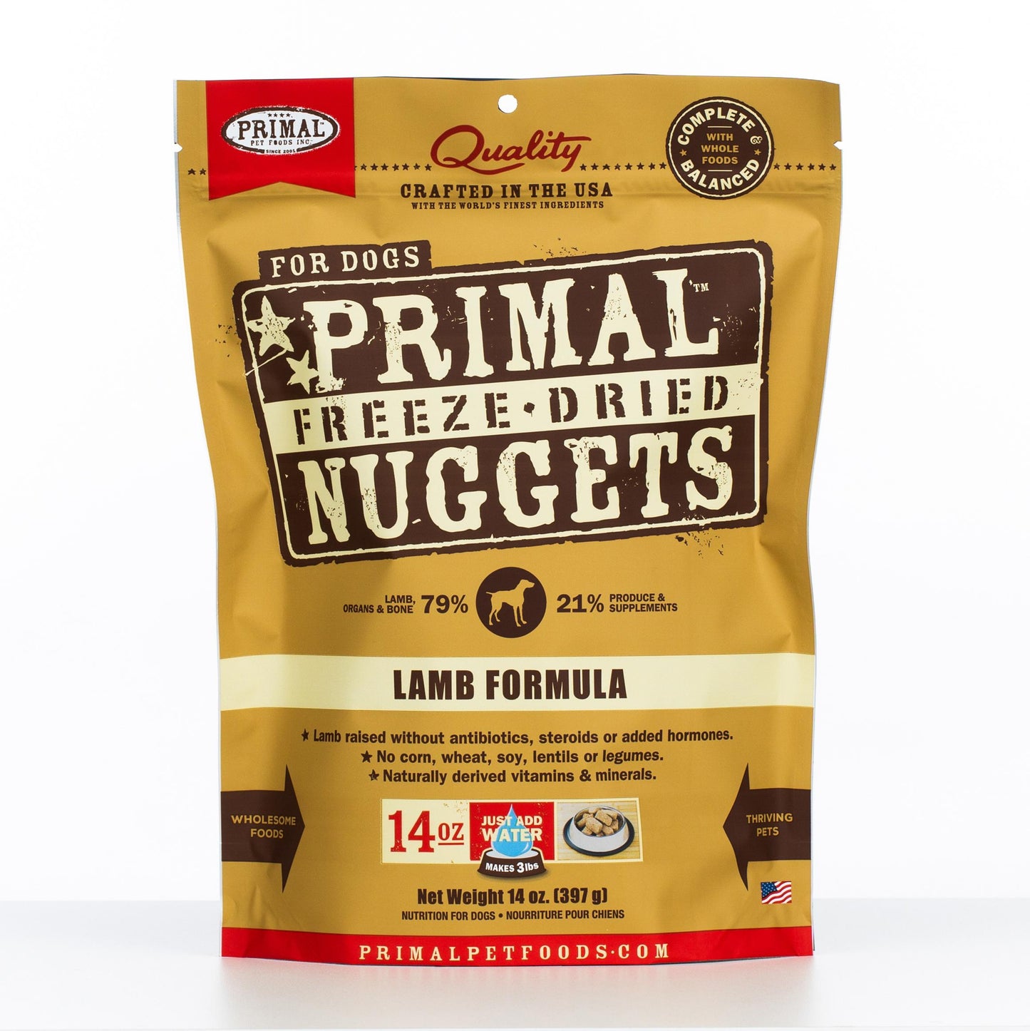 Primal Raw Freeze-Dried Nuggets Lamb Formula Dog Food, 14-oz (Size: 14-oz)