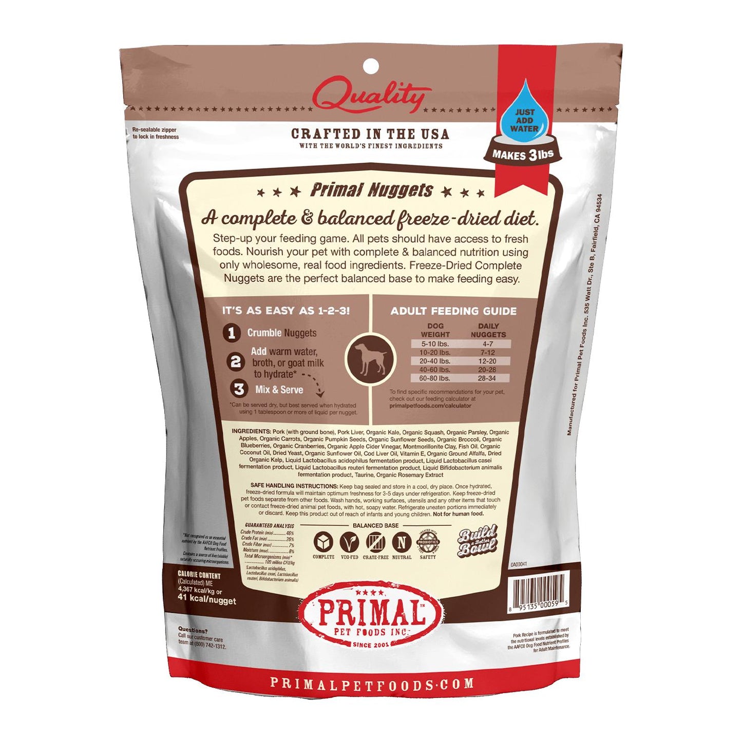 Primal Raw Freeze-Dried Nuggets Pork Formula Dog Food, 14-oz (Size: 14-oz)