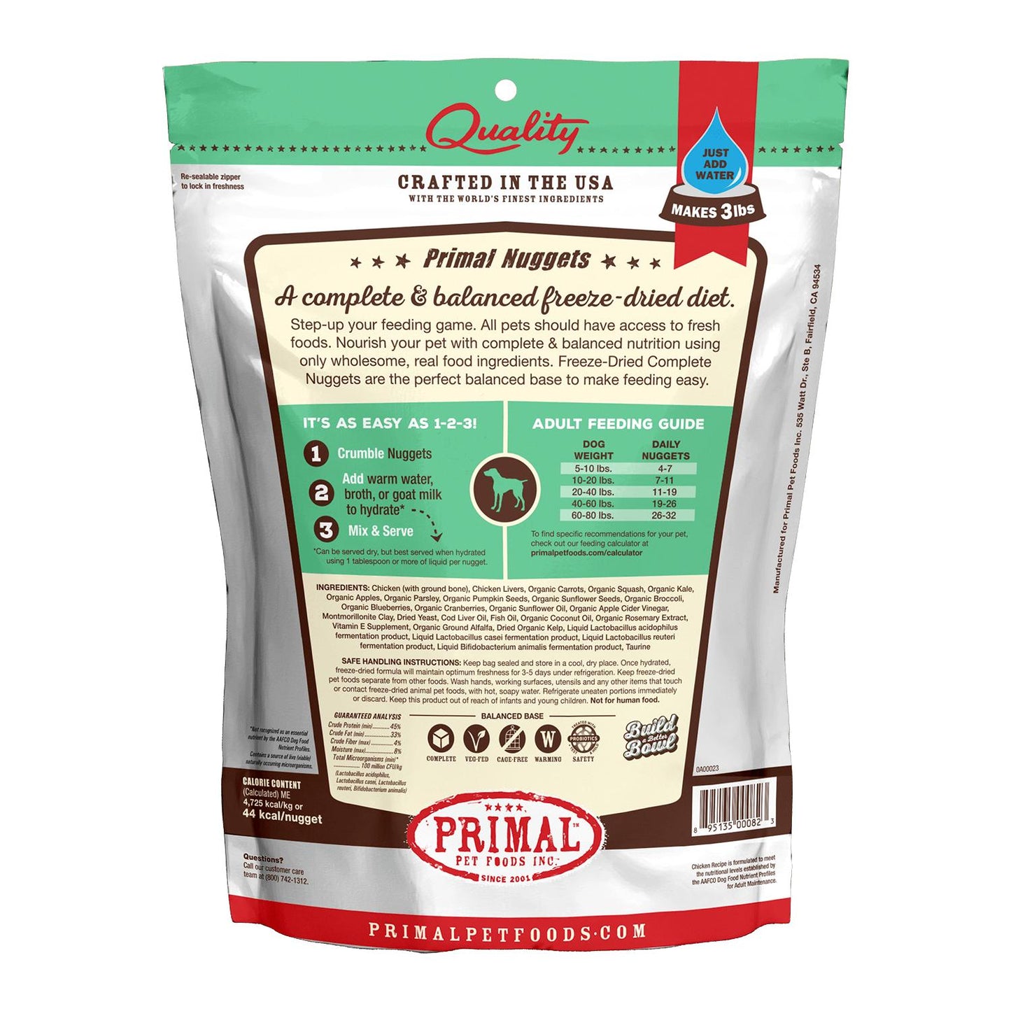 Primal Raw Freeze-Dried Nuggets Chicken Formula Dog Food, 14-oz (Size: 14-oz)