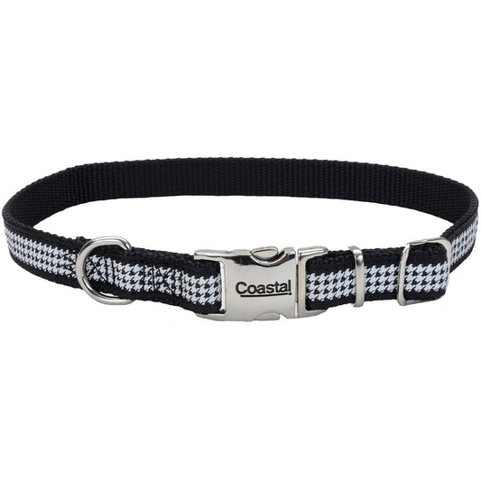 Ribbon Adjustable Dog Collar with Metal Buckle, Houndstooth, 5/8-in x 8-12-in (Size: 5/8-in x 8-12-in)