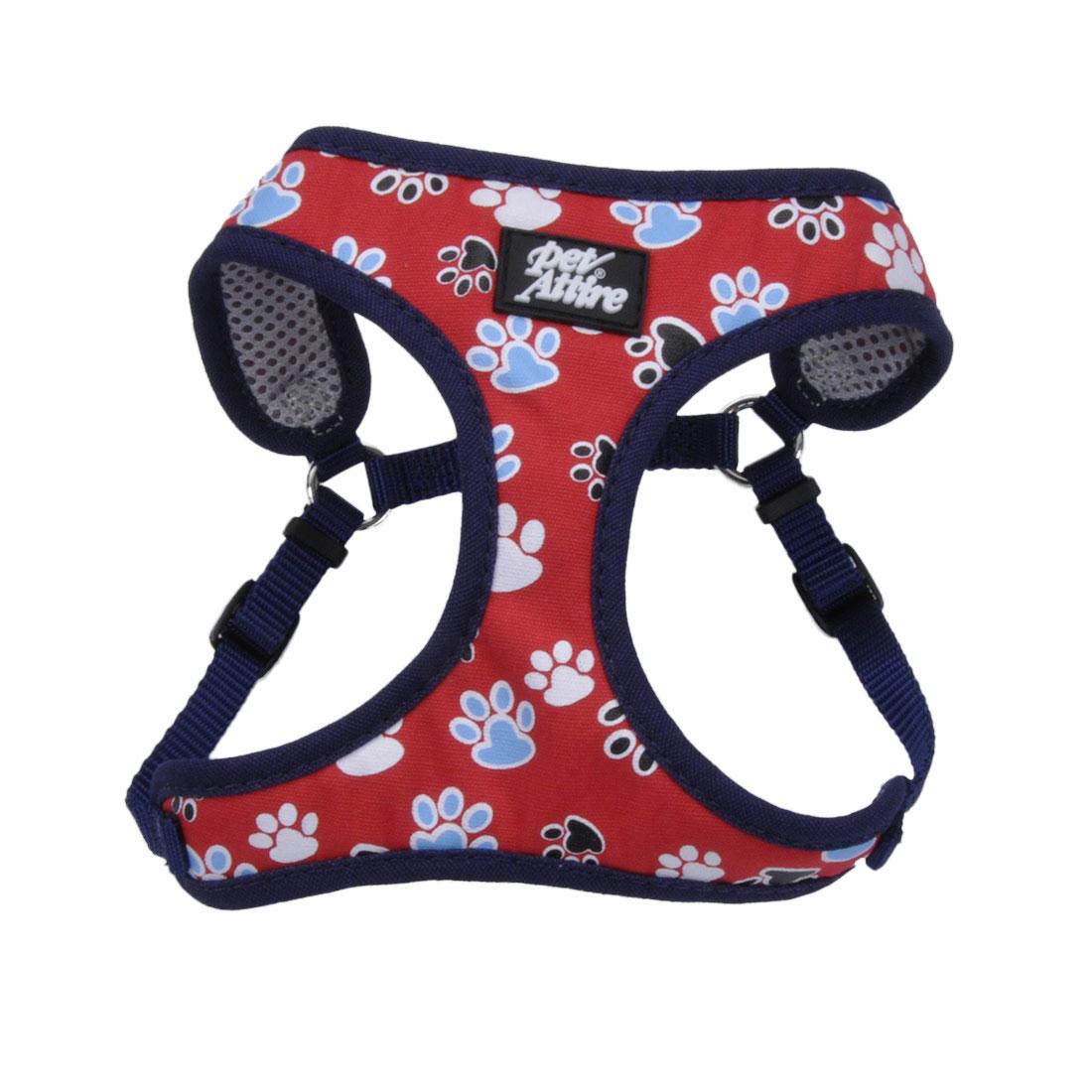 Ribbon Designer Wrap Adjustable Dog Harness, Red with Paws, 3/8-in x 14-16-in (Size: 3/8-in x 14-16-in)