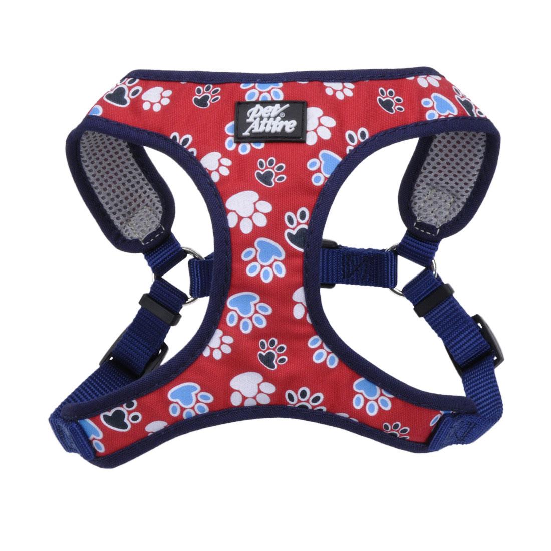 Ribbon Designer Wrap Adjustable Dog Harness, Red with Paws, 5/8-in x 16-19-in (Size: 5/8-in x 16-19-in)