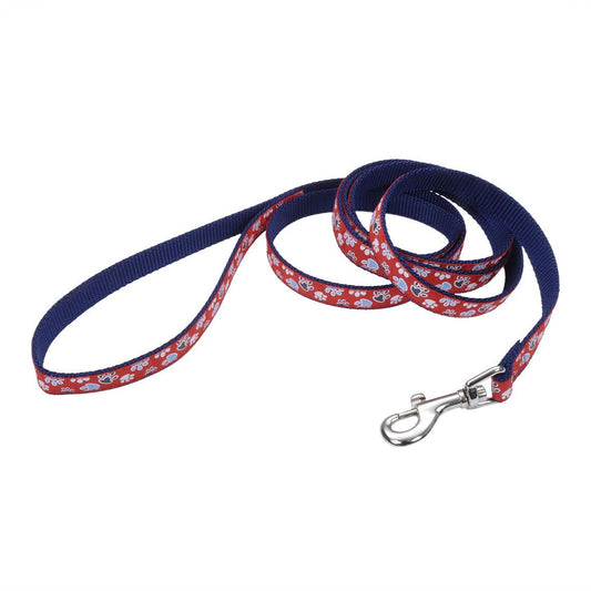 Ribbon Dog Leash, Red with Paws, 5/8-in x 6-ft (Size: 5/8-in x 6-ft)