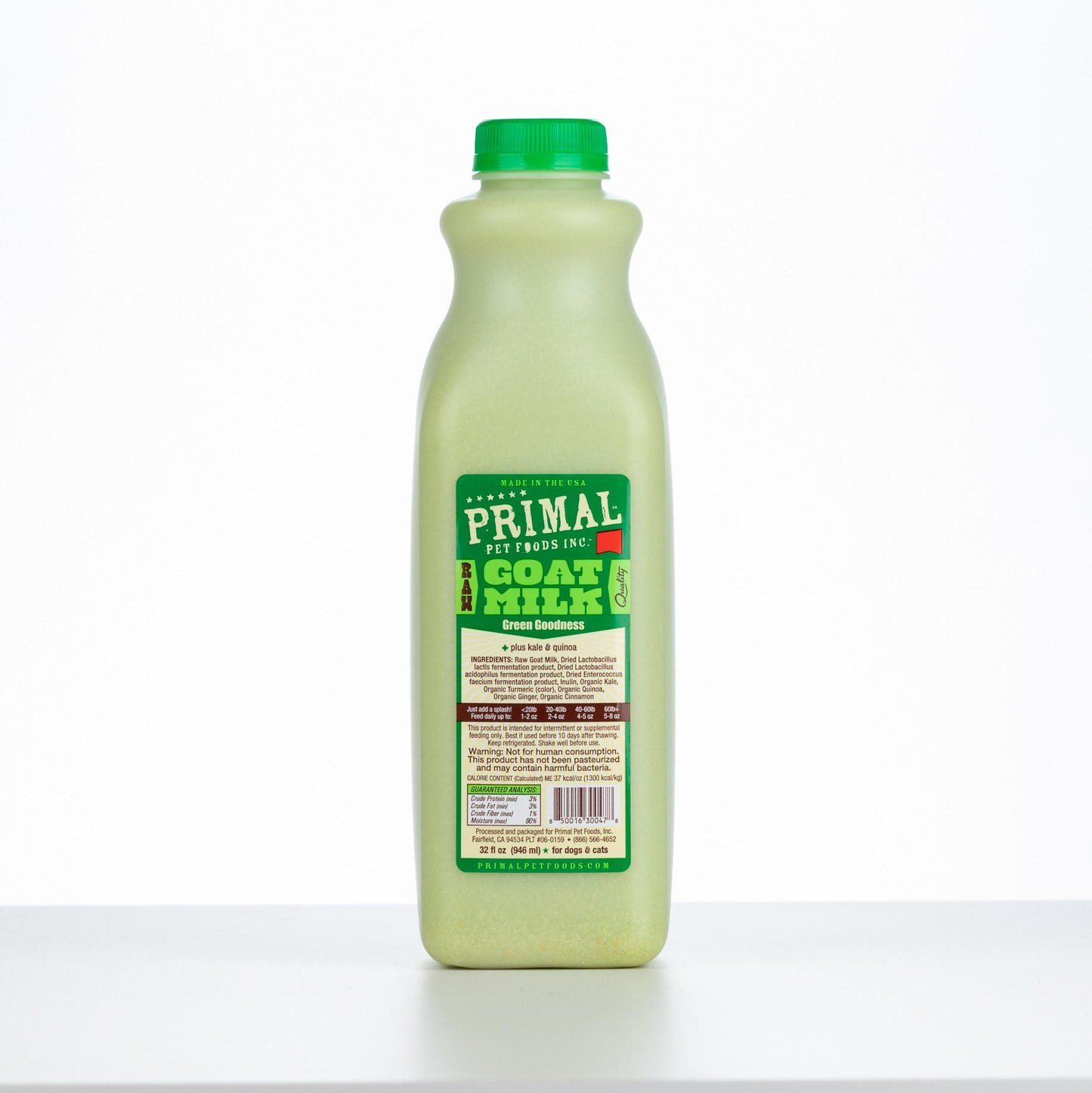 Primal Raw Frozen Goat Milk 'Green Goodness' for Dogs & Cats, 32-oz (Size: 32-oz)