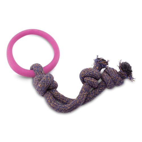 Beco Rubber Hoop on Rope Dog Toy, Pink, Large (Size: Large)