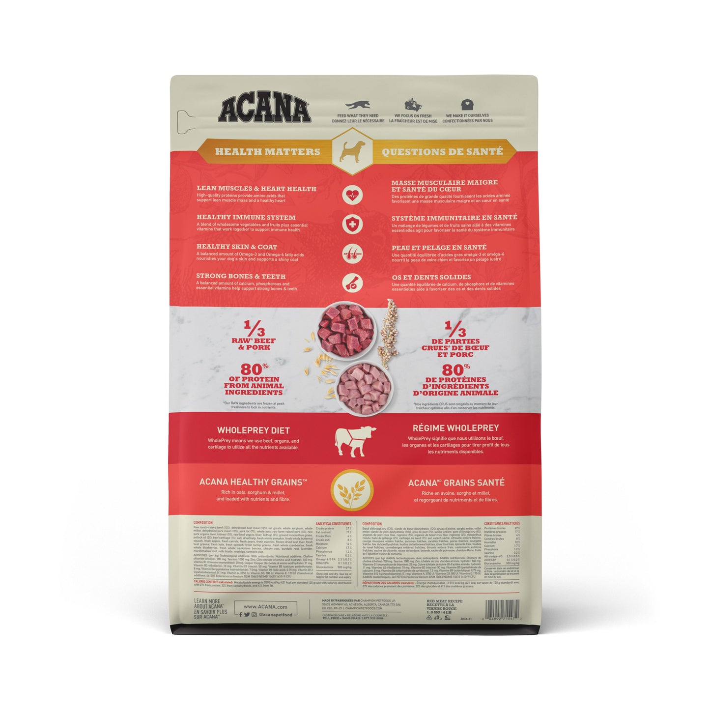 ACANA Healthy Grains Ranch-Raised Red Meat Dry Dog Food, 1.8-kg (Size: 1.8-kg)