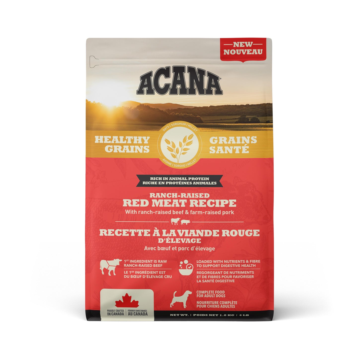 ACANA Healthy Grains Ranch-Raised Red Meat Dry Dog Food, 1.8-kg (Size: 1.8-kg)