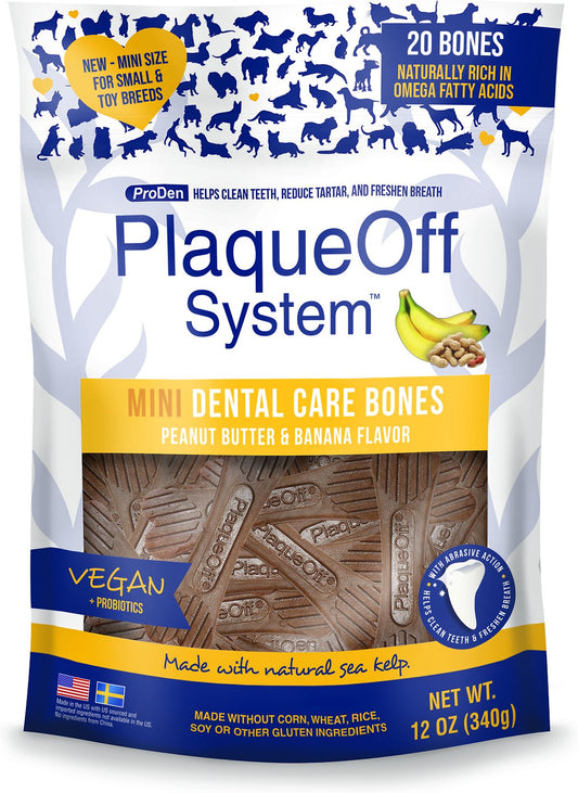 ProDen PlaqueOff System Mini Dental Care Bones Peanut Butter & Banana Dog Treats, 12-oz (Size: 12-oz)