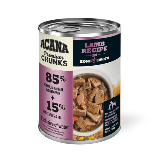 ACANA Premium Chunks Lamb Recipe in Bone Broth Wet Dog Food, 12.8-oz (Size: 12.8-oz)