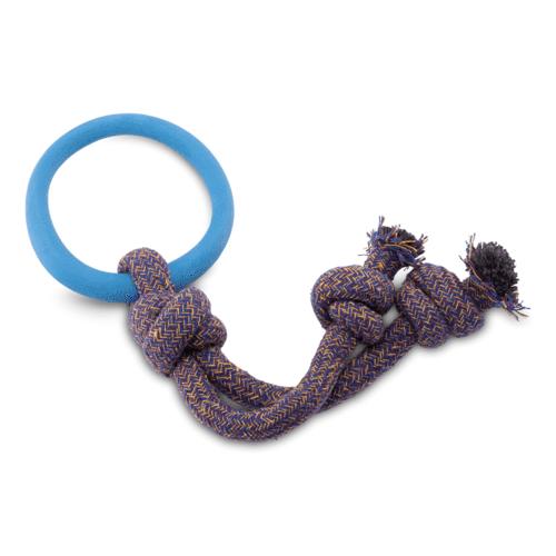 Beco Rubber Hoop on Rope Dog Toy, Blue, Small (Size: Small)